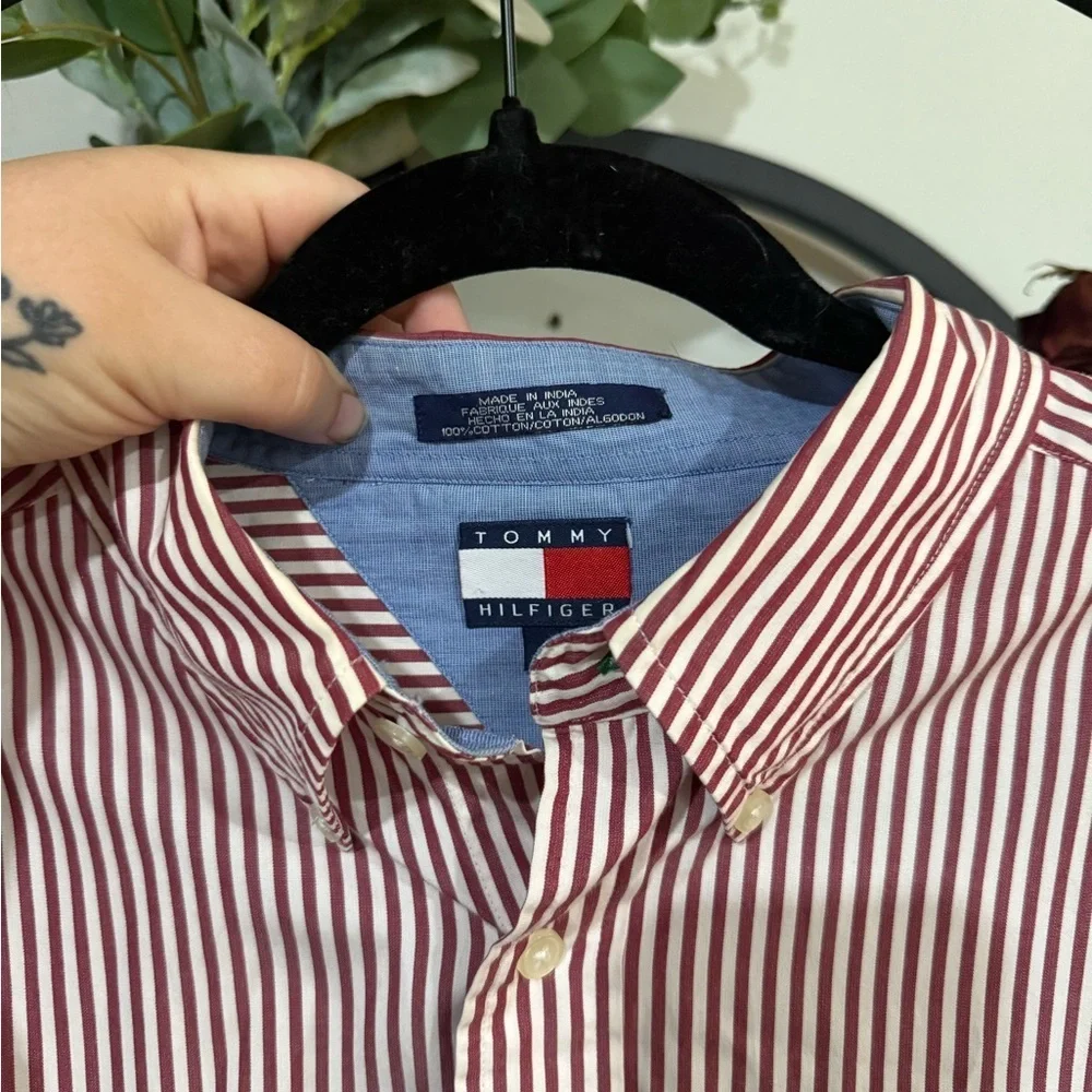 Tommy Hilfiger Red and White Striped Casual Shirt size xl
